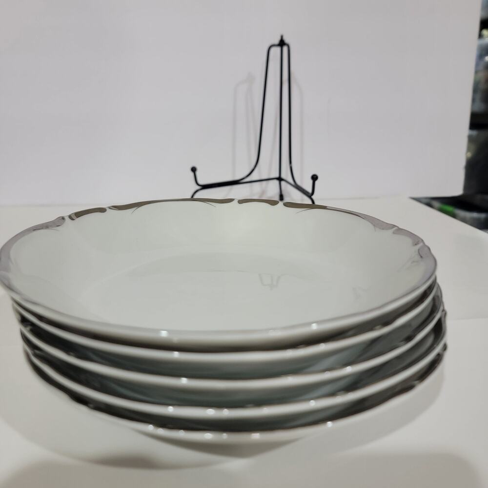 5 Harmony House Japan Starlight Silver Rimmed White Coupe Soup Bowls - Picture 8 of 8